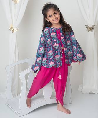 Floral printed waistcoat and sharara set for kids 4