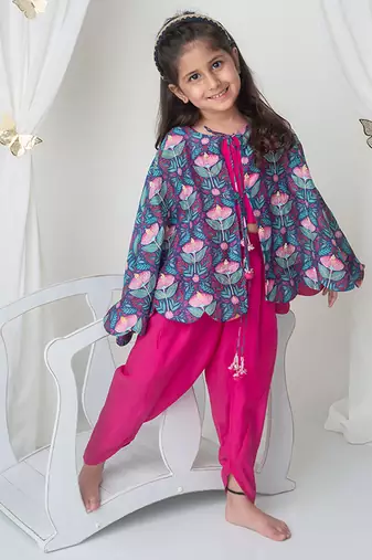 Floral printed waistcoat and sharara set for kids
