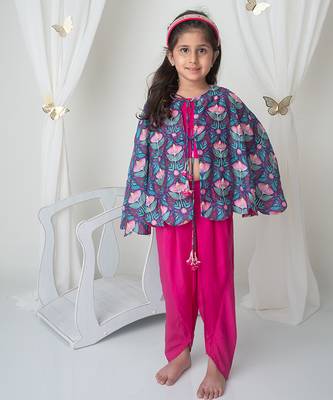 Floral printed cape and dhoti set 1