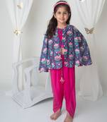 Floral printed cape and dhoti set