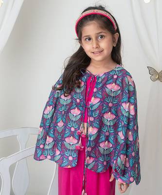 Floral printed cape and dhoti set 2