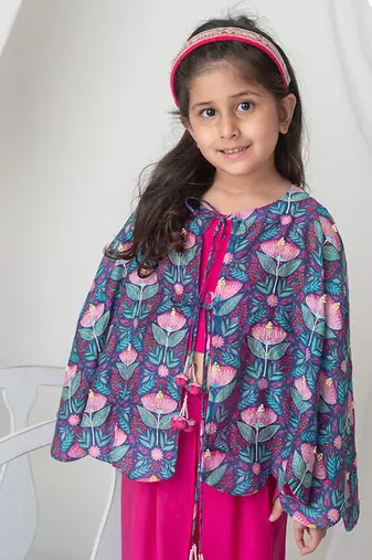 Floral printed cape and dhoti set