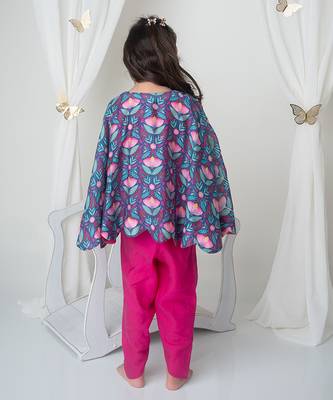 Floral printed cape and dhoti set 3