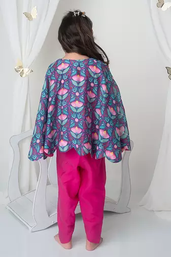 Floral printed cape and dhoti set