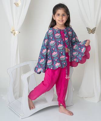 Floral printed cape and dhoti set 4