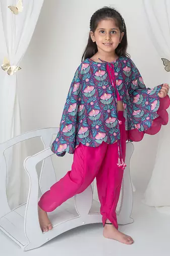 Floral printed cape and dhoti set