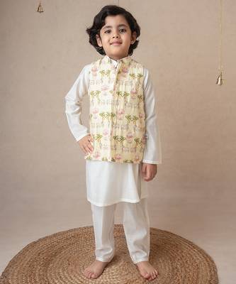 Traditional pichwai printed bundhgala and kurta set 1