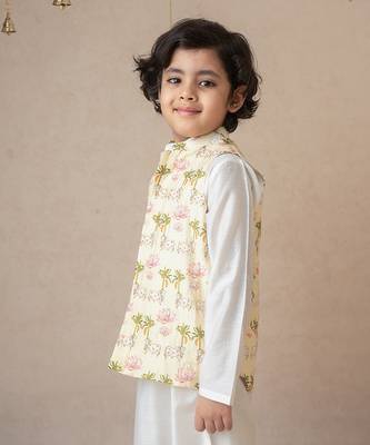 Traditional pichwai printed bundhgala and kurta set 3
