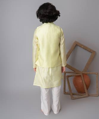 Lemon floral applique bandhgala and kurta set for kids 2