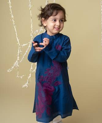 Midnight gold applique kurta set for kids 2