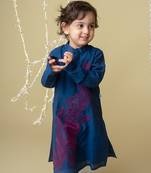 Midnight gold applique kurta set for kids