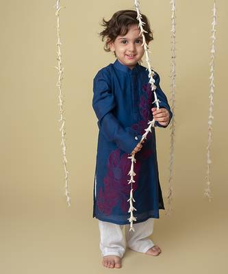 Midnight gold applique kurta set for kids 1
