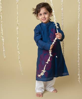 Midnight gold applique kurta set for kids 4