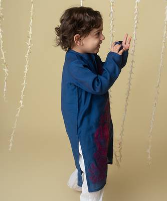 Midnight gold applique kurta set for kids 5