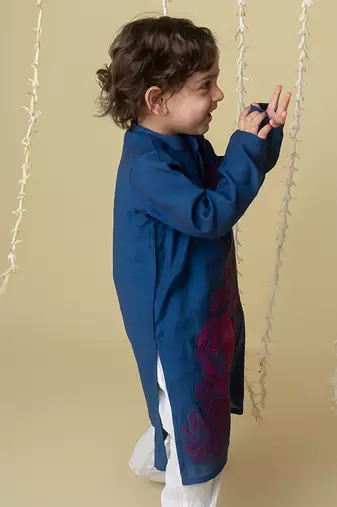 Midnight gold applique kurta set for kids