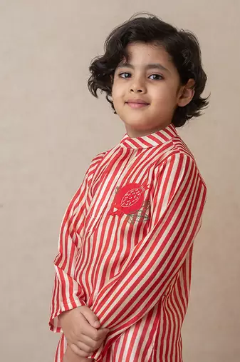 Pomegranate striped kurta set for kids