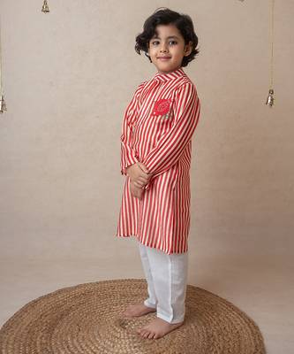 Pomegranate striped kurta set for kids 4
