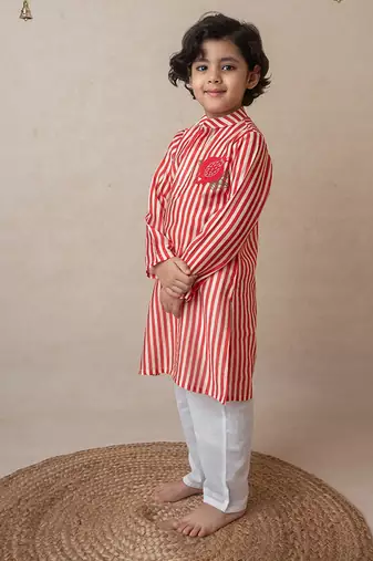 Pomegranate striped kurta set for kids