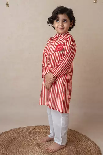 Pomegranate striped kurta set for kids