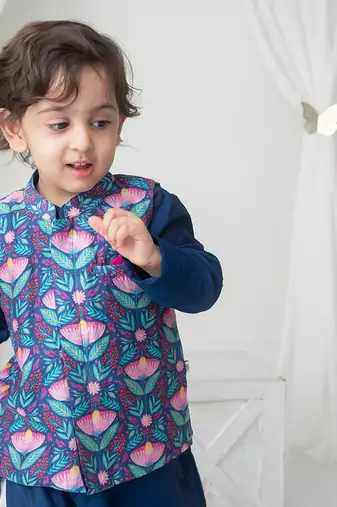 Floral printed bandhgala and kurta set