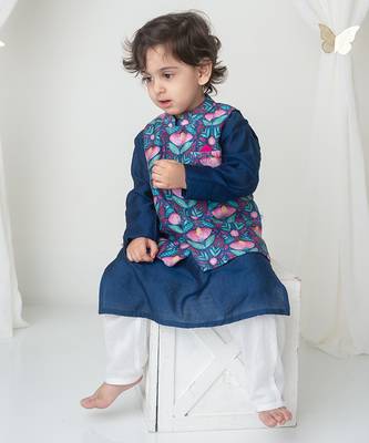 Floral printed bandhgala and kurta set 3