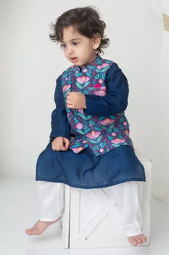 Floral printed bandhgala and kurta set
