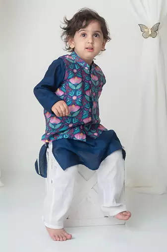 Floral printed bandhgala and kurta set