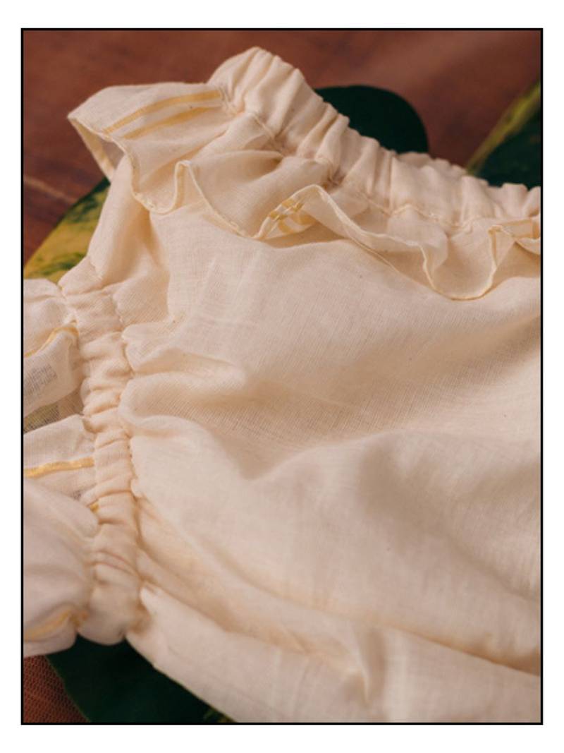 White  handloom infant a line dress comes with headband and shoes for kids