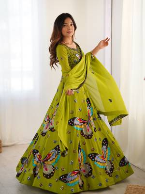 Parrot Green Lehenga Set with Stunning Handcrafted Butterfly Embroidery and Designer Flared Sleeves 2