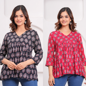 Pack of 2 handmade jaipuri printed rayon fabric designer tops & tunics 1