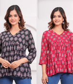 Pack of 2 handmade jaipuri printed rayon fabric designer tops & tunics