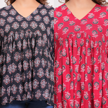 Pack of 2 handmade jaipuri printed rayon fabric designer tops & tunics 2