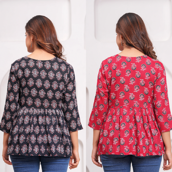 Pack of 2 handmade jaipuri printed rayon fabric designer tops & tunics 3