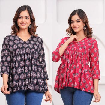 Pack of 2 handmade jaipuri printed rayon fabric designer tops & tunics 4