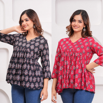 Pack of 2 handmade jaipuri printed rayon fabric designer tops & tunics 5