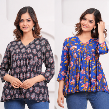 Pack of 2 handmade jaipuri printed rayon fabric designer tops & tunics 1