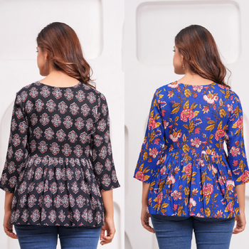 Pack of 2 handmade jaipuri printed rayon fabric designer tops & tunics 3