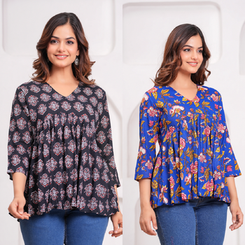 Pack of 2 handmade jaipuri printed rayon fabric designer tops & tunics 4