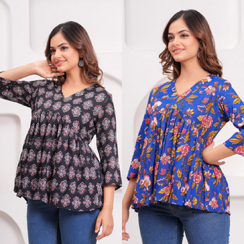 Pack of 2 handmade jaipuri printed rayon fabric designer tops & tunics 5