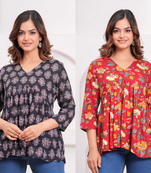 Pack of 2 handmade jaipuri printed rayon fabric designer tops & tunics
