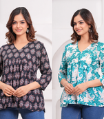 Pack of 2 handmade jaipuri printed rayon fabric designer tops & tunics