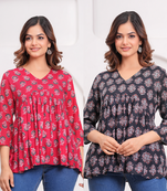 Pack of 2 handmade jaipuri printed rayon fabric designer tops & tunics