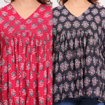 Pack of 2 handmade jaipuri printed rayon fabric designer tops & tunics 2