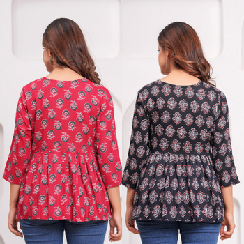 Pack of 2 handmade jaipuri printed rayon fabric designer tops & tunics 3