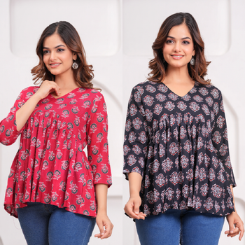 Pack of 2 handmade jaipuri printed rayon fabric designer tops & tunics 4