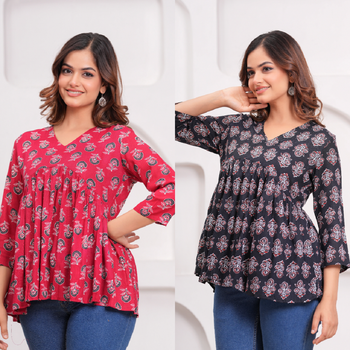 Pack of 2 handmade jaipuri printed rayon fabric designer tops & tunics 5