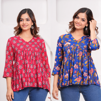 Pack of 2 handmade jaipuri printed rayon fabric designer tops & tunics 1