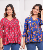 Pack of 2 handmade jaipuri printed rayon fabric designer tops & tunics