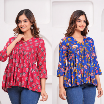 Pack of 2 handmade jaipuri printed rayon fabric designer tops & tunics 3