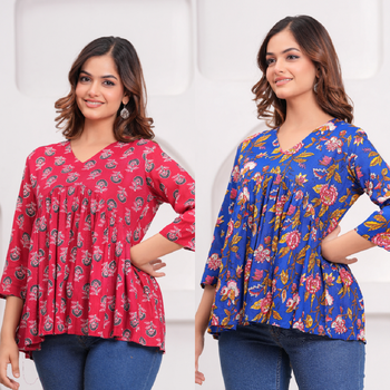 Pack of 2 handmade jaipuri printed rayon fabric designer tops & tunics 4